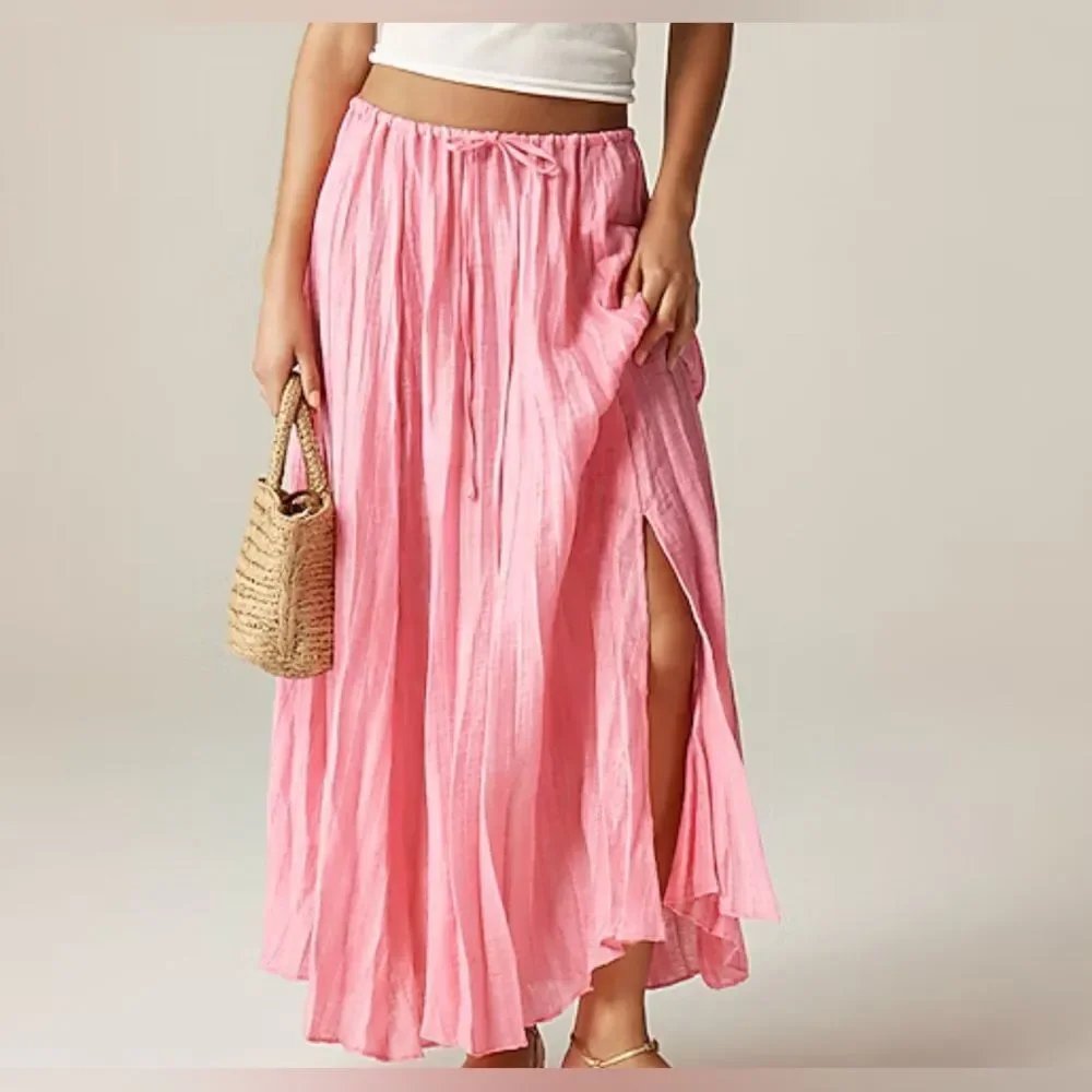 J.Crew Pleated drawstring maxi skirt in linen blend NWT Size XXS